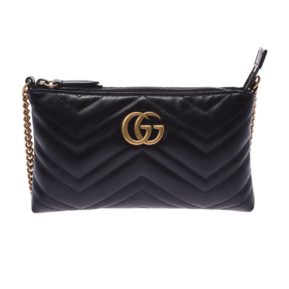 GUCCI GG Marmont Chain Wallet Bag Black Leather Shoulder